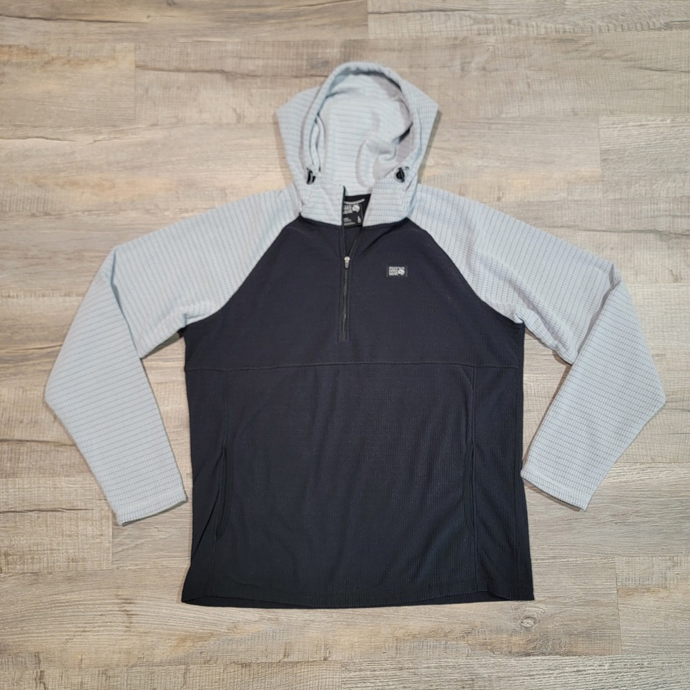 Mountain Hardwear Large Summit Waffle Grid Fleece Hoodie Black Gray OM0821